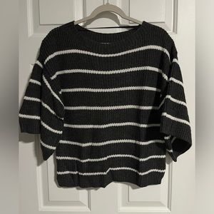 Gray with white stripes sweater. Oversized, three quarter length sleeves.